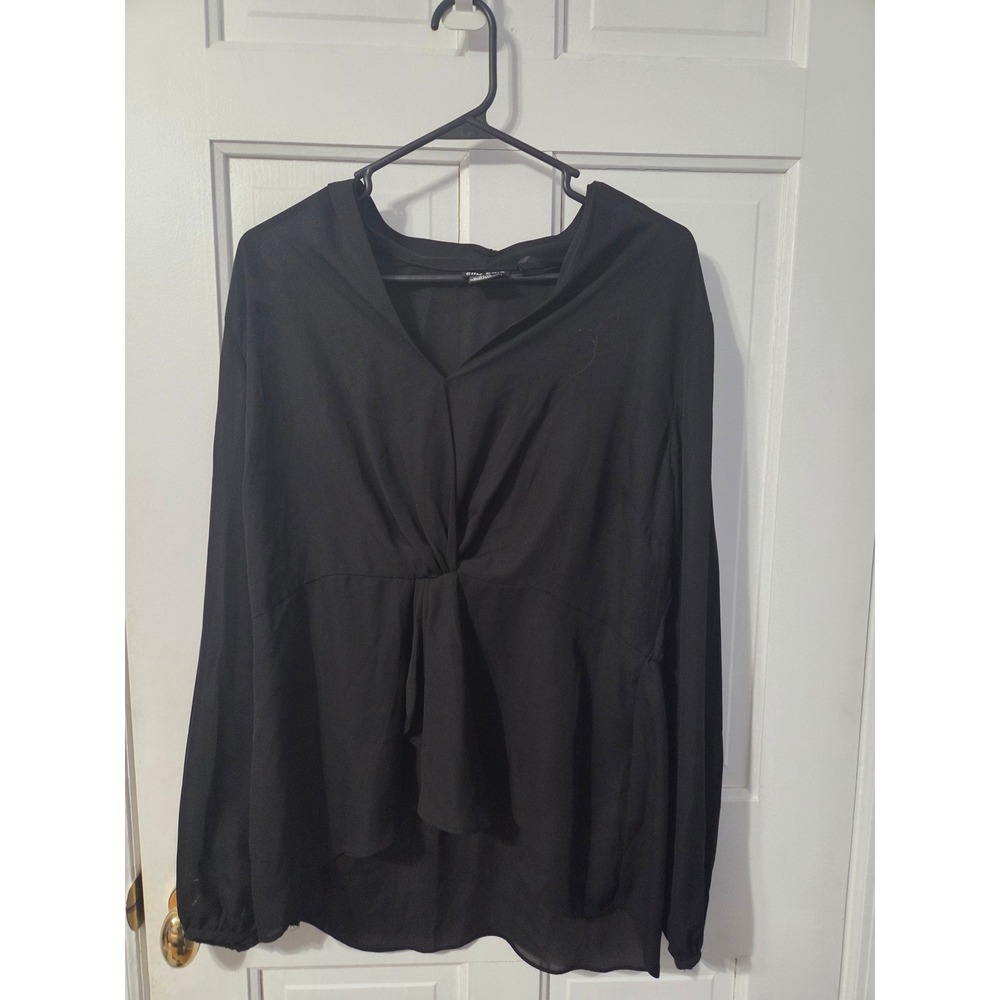 City Chic Twist Front Blouse Women XS/14 Black Dark Romantic Professional Top - Picture 4 of 5